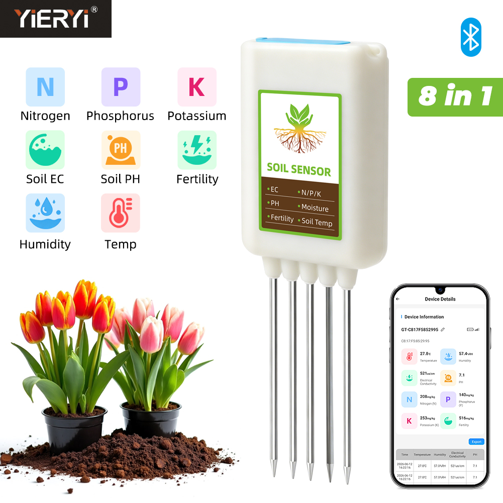 Smart Garden Moisture Sensor - เครื่องวัดดินบลูทูธ 8 in 1 ยี่ห้อ Yieryi