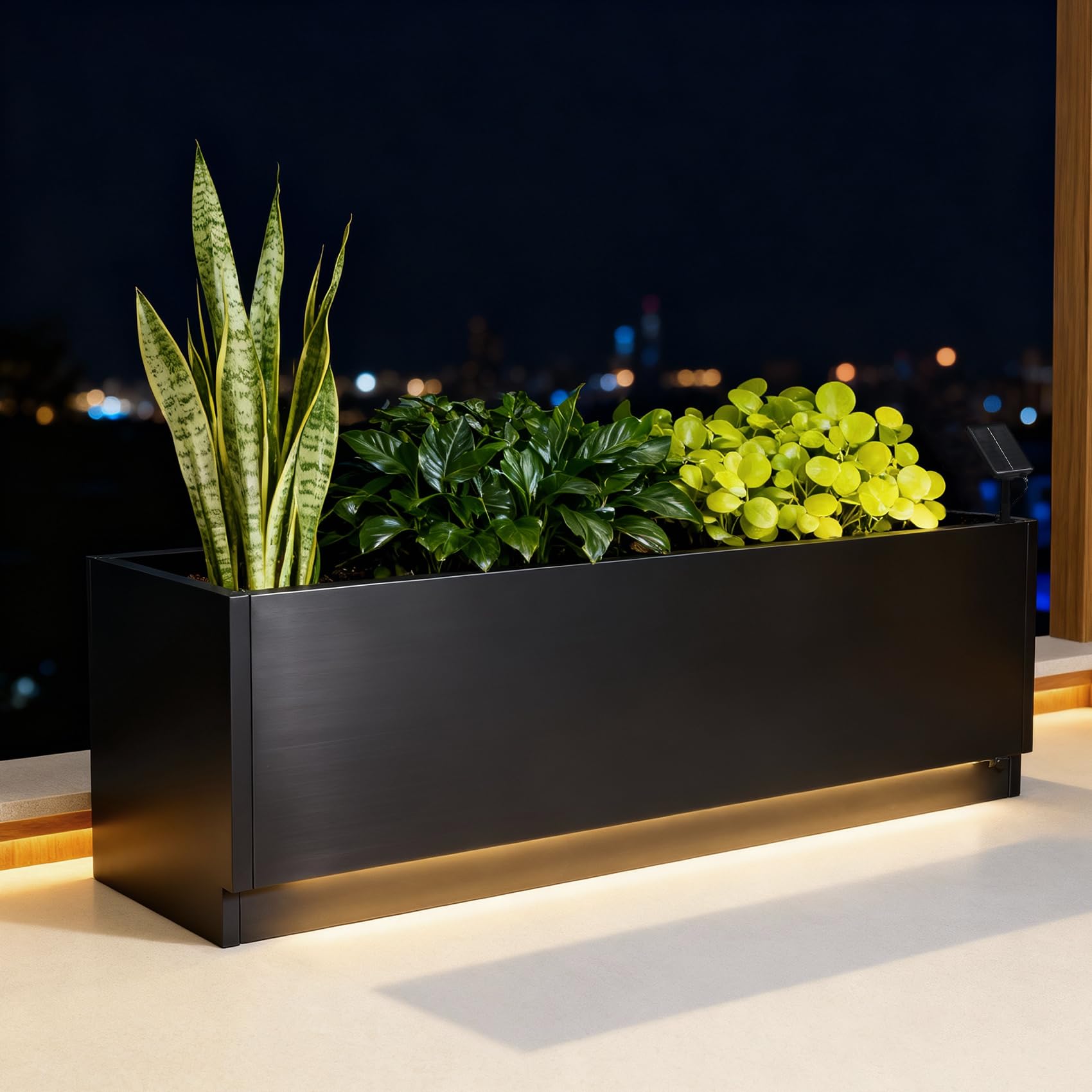 Smart Garden Box - กระถางปลูกต้นไม้โลหะ LED ขนาด 47x16 นิ้ว พร้อมแถบไฟและตัวควบคุม,