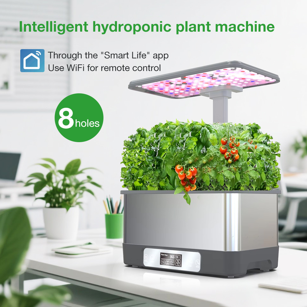 Smart Garden Domes - ระบบปลูกพืชไฮโดรโปนิกส์อัจฉริยะแบบ 8 กระถาง สแตนเลส พร้อมไฟปลูก LED