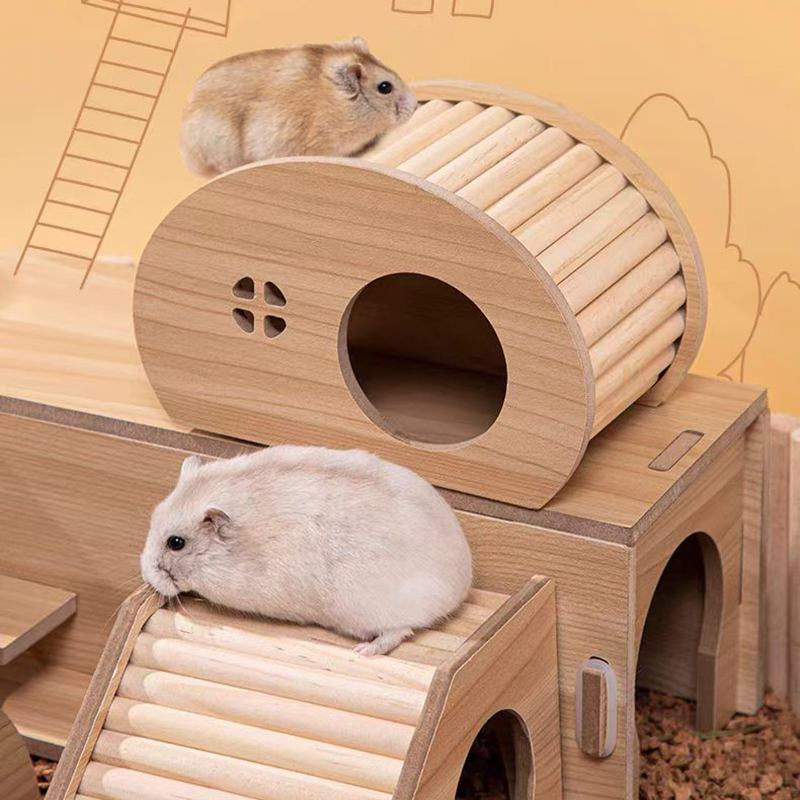 Insect Hotel Wood - Smooth Hamster Hideaway ไม้หนูแฮมสเตอร์บ้านซ่อนหลุมสัตว์เลี้ยงขนาดเล็กปราสาท Arch Bridge